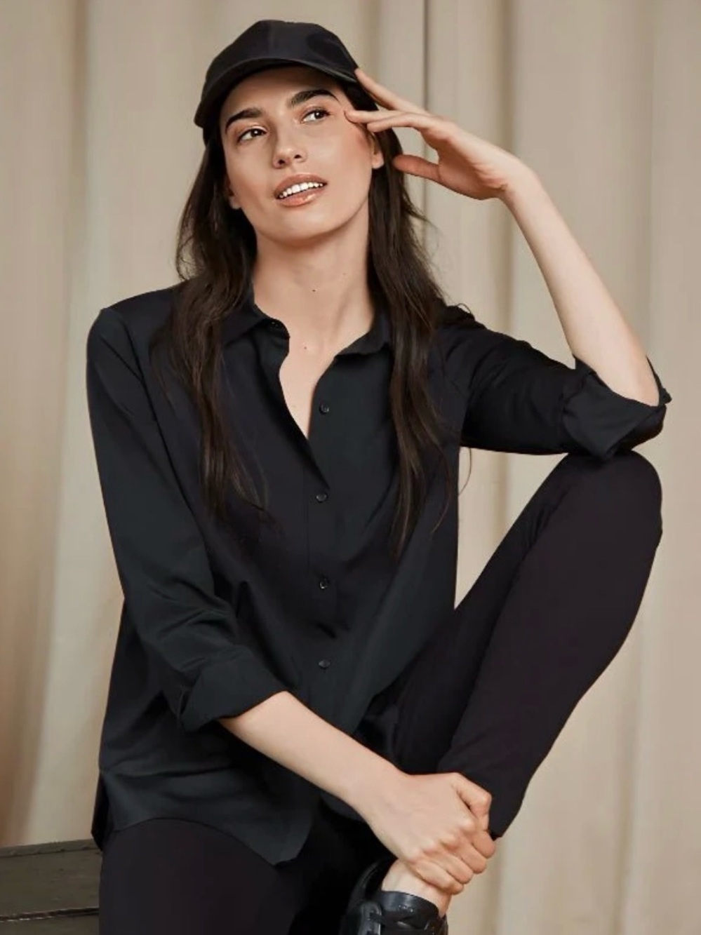 Lysse Black Connie Slim Button-Down Shirt/Blouse Size L